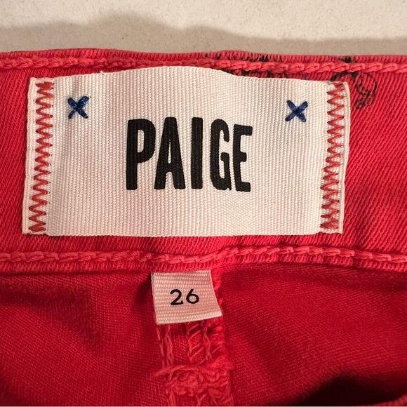 PAIGE Kylie Crop Bicycle Theme Skinny Jeans Red Black Size 26 - Picture 3 of 14